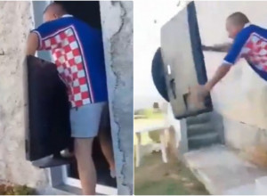 POLUDEO OD BESA Navijač razbio televizor zbog debakla Hrvatske na Evropskom prvenstvu (VIDEO)
