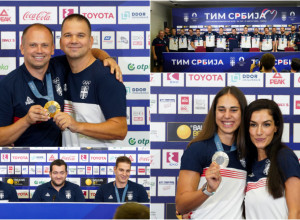 SRPSKI OLIMPIJCI SE VRATILI U BEOGRAD Gromoglasna podrška za naše sportiste - vaterpolisti, Perišić i Mikec u centru pažnje